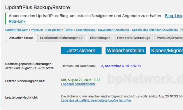 Updraft­Plus mei­ne Alter­na­ti­ve zu BackWPup