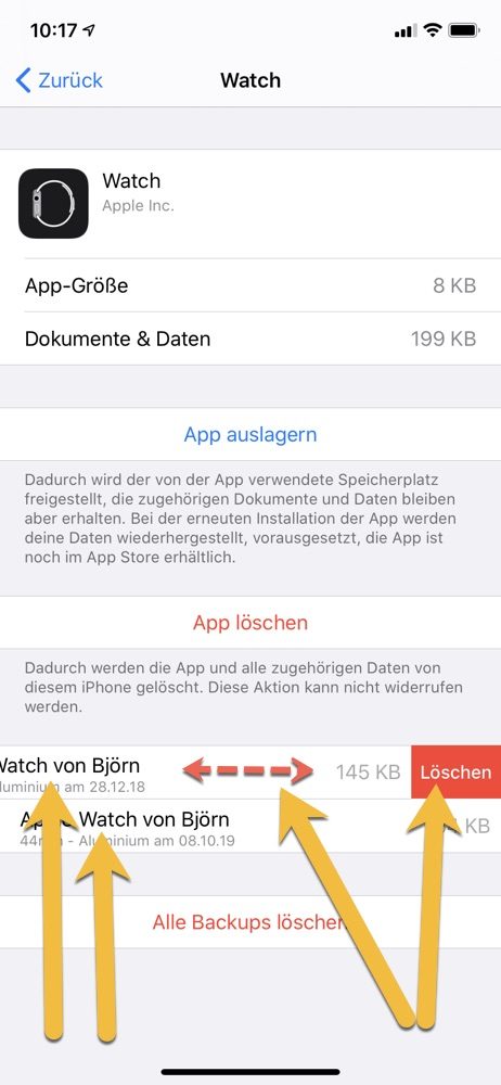 Watch Backup verwalten und loeschen